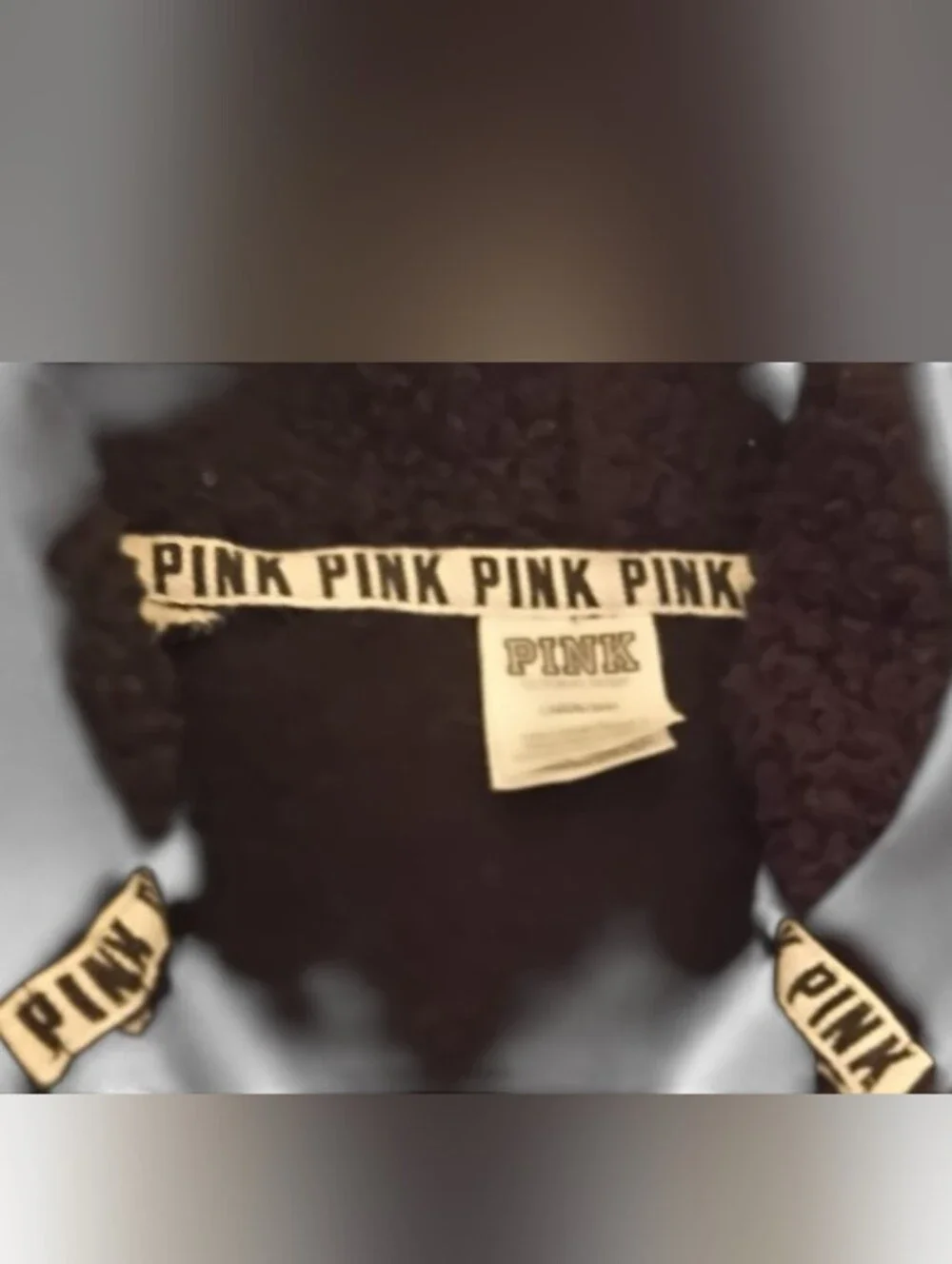 RARE Victoria's Secret PINK Sherpa Lined Campus Quarter Zip Hoodie Black - Picture 4 of 10